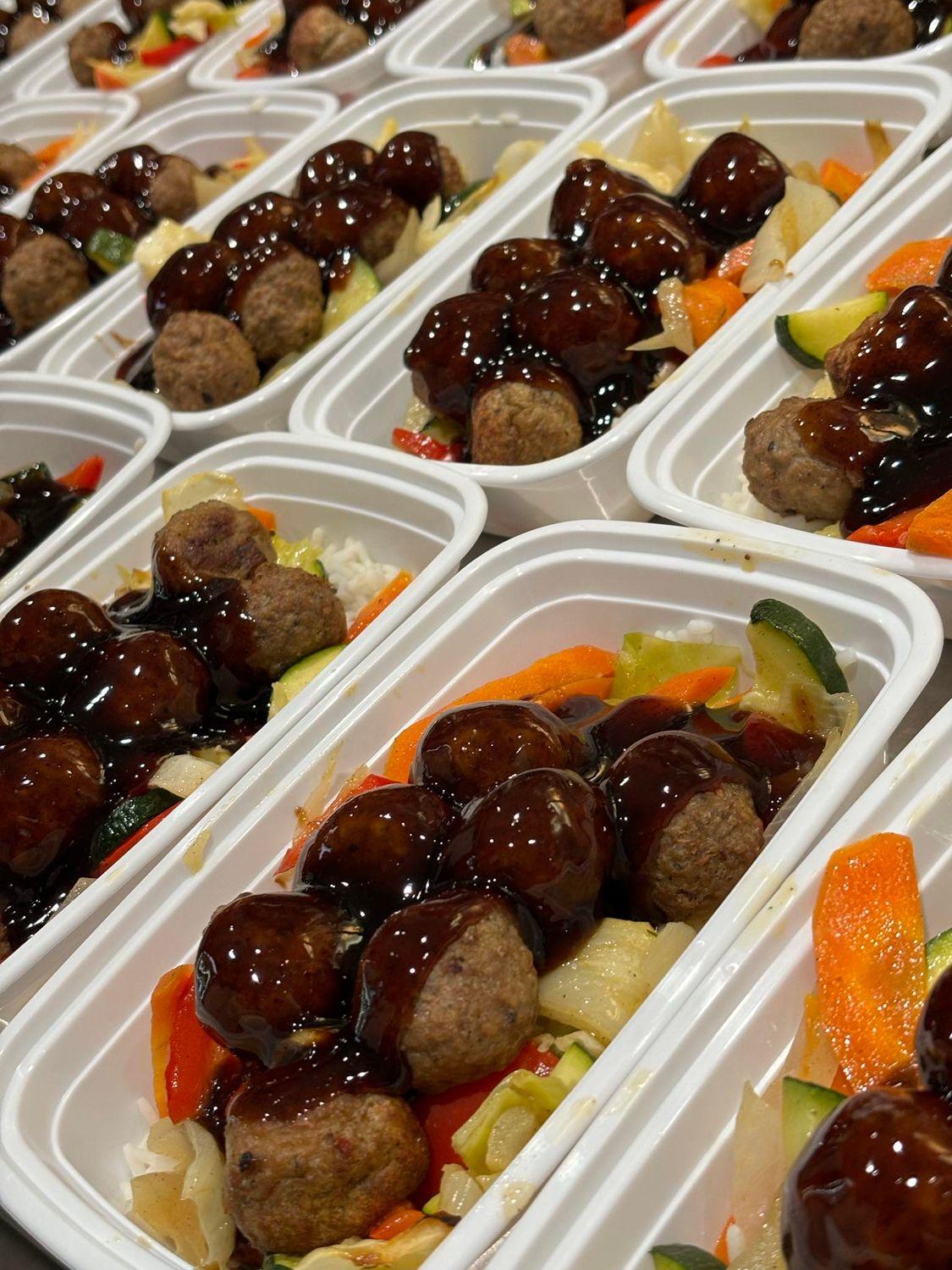 07. Honey Garlic Meatballs with Stir Fry Vegetables &amp; Rice