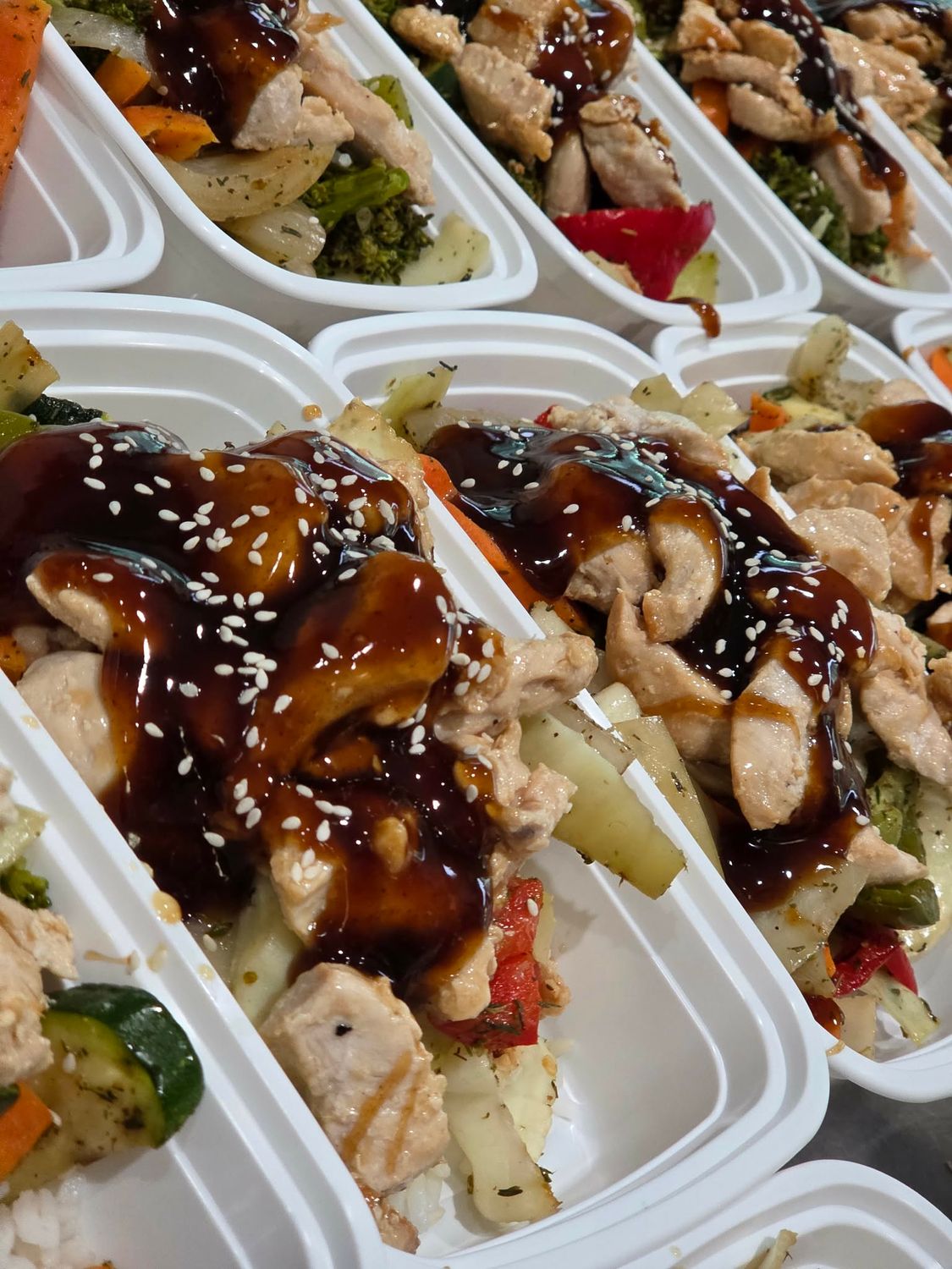 02. Sesame Teriyaki Chicken Bowl, Stir Fry Vegetables &amp; Rice