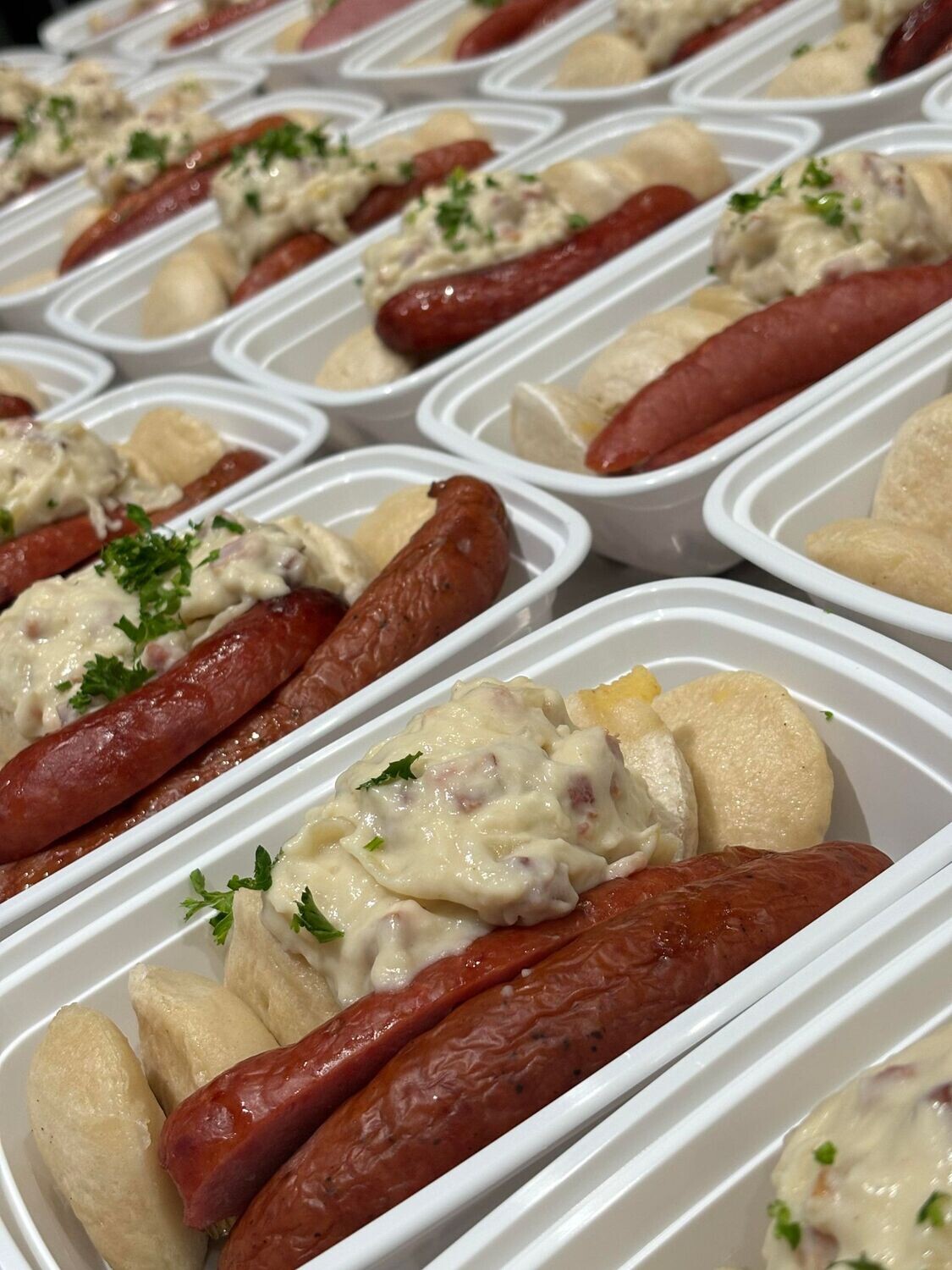 04. Smokies and Cheddar Pierogies with Caramelized Onion Bacon Cream Sauce