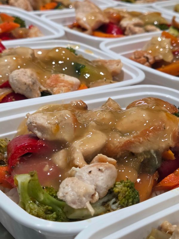 02. Orange Ginger Chicken Bowl, Stir Fry Vegetables &amp; Rice