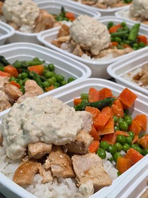03. Chicken in Creamy Boursin Sauce with Garlic and Herbs, on Rice with Vegetables