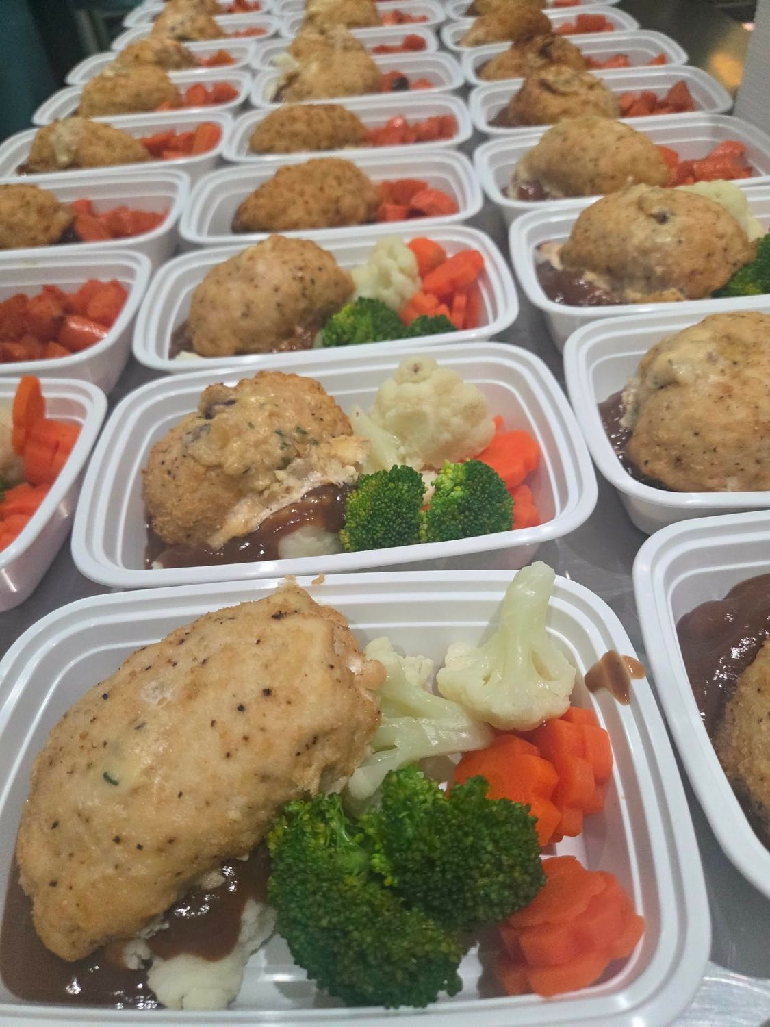 03. Apple Brie Stuffed Chicken 6oz with Mashed Potatoes, Gravy and Vegetables