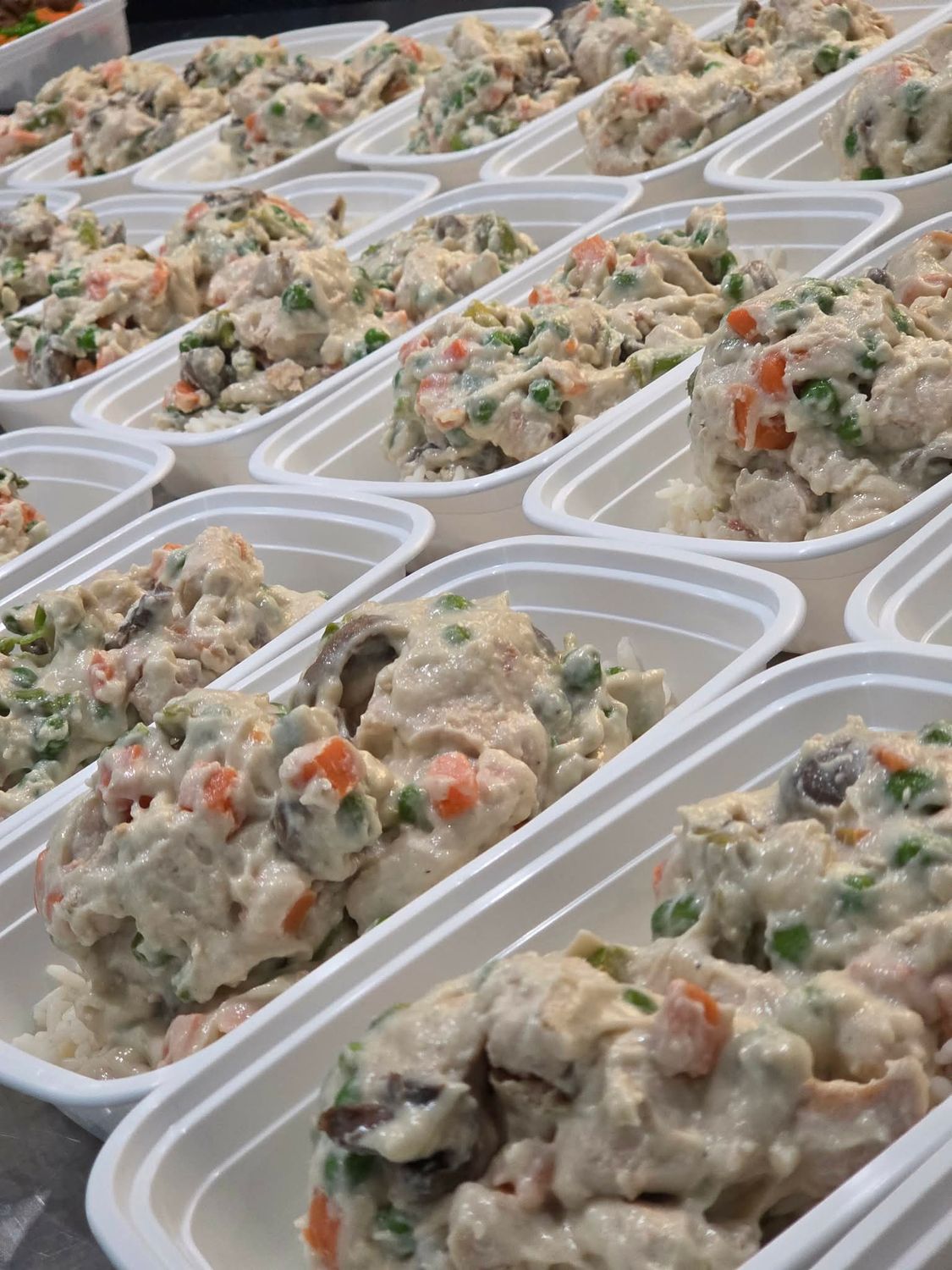 02. Chicken Fricassee with Green Asparagus, Mushroom, Carrots &amp; Peas on Rice