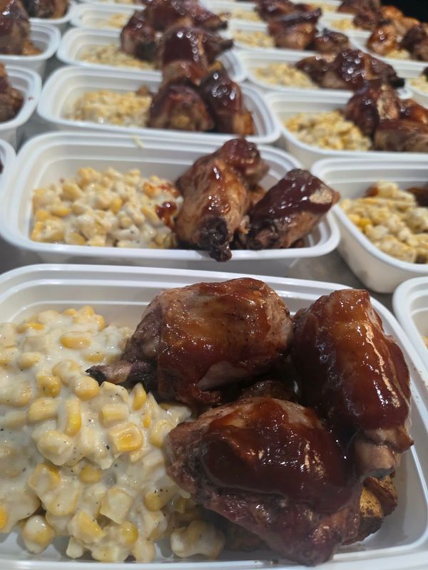 01. BBQ Drumsticks with Roasted Potatoes &amp; Creamed Corn