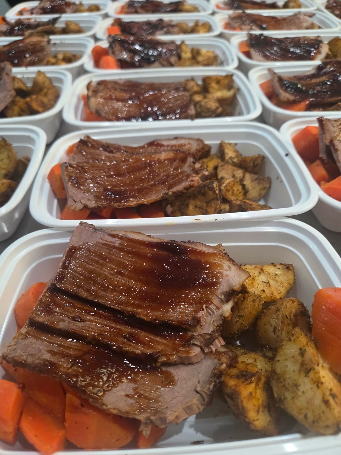 08. Slow Cooked Beef Brisket with BBQ Sauce,  Roasted Potatoes &amp; Roasted Carrots [GF]