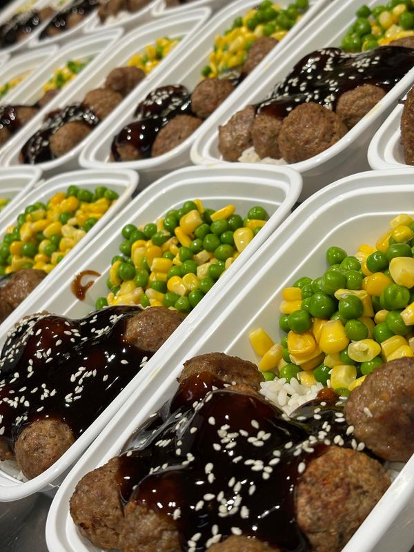 07. Meatballs with Teriyaki Sauce, Vegetables &amp; Rice