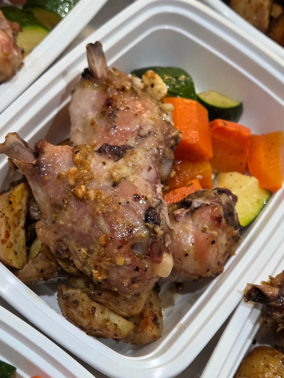 01. Greek Baked Chicken Drumsticks  with Feta, Lemon, Garlic and Herb Roasted Potatoes Carrots and Zucchini (GF)