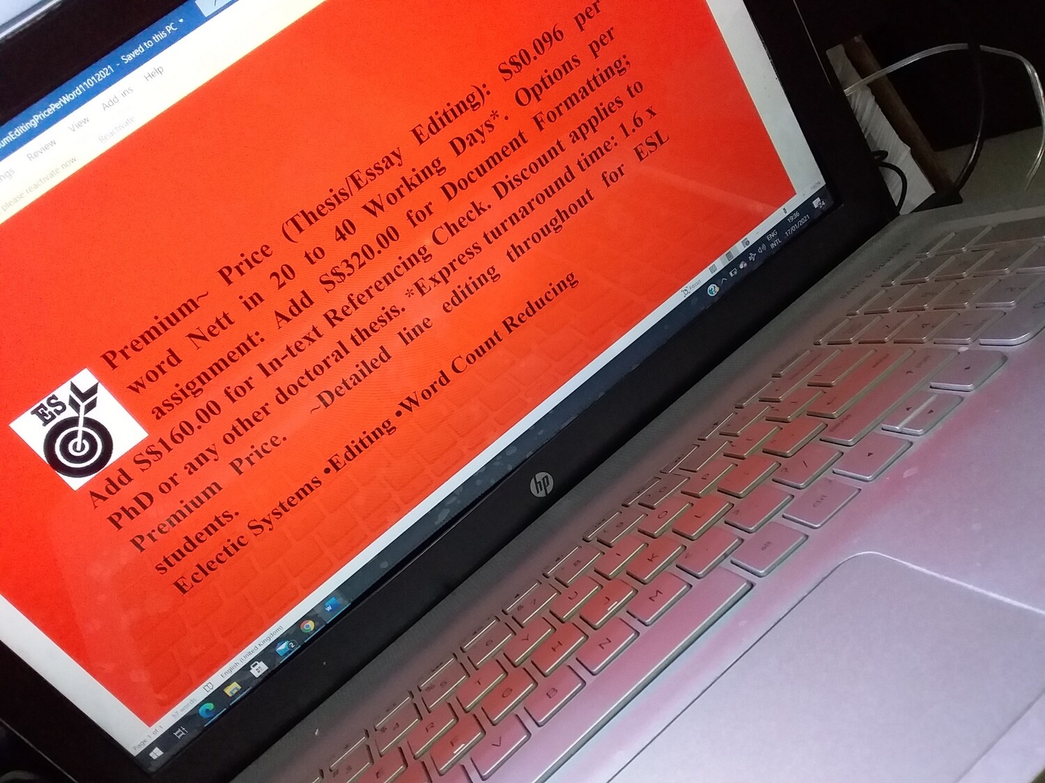 ​Eclectic Systems&#39; Premium Editing~  With Formatting (at S$0.106 Per Word In 20 to 40 Working Days): 1 Unit (Quantity of 1) = 1000 words or S$106.00 ESPE-F-0