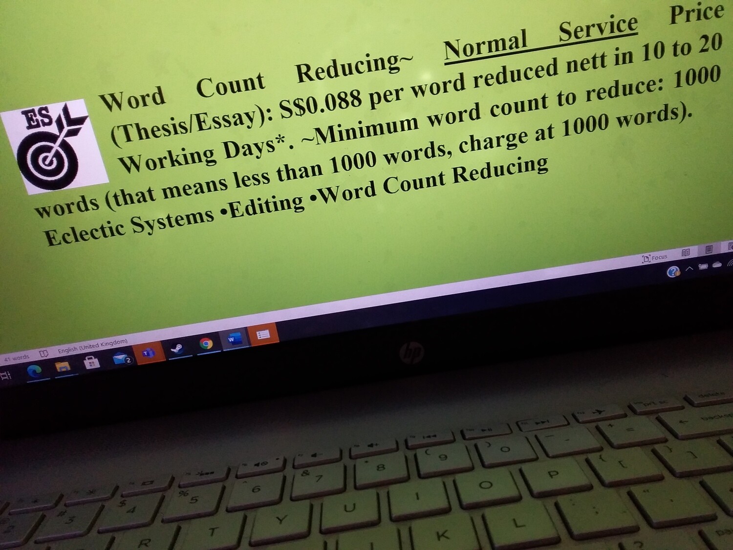 Eclectic Systems&#39; Word Count Reducing~~~~ Normal Service (at S$0.088 Per Reduced Word in 10 to 20 Working Days): 1 Unit (Quantity of 1) = 1000 reduced words or S$88.00 ESWCR
