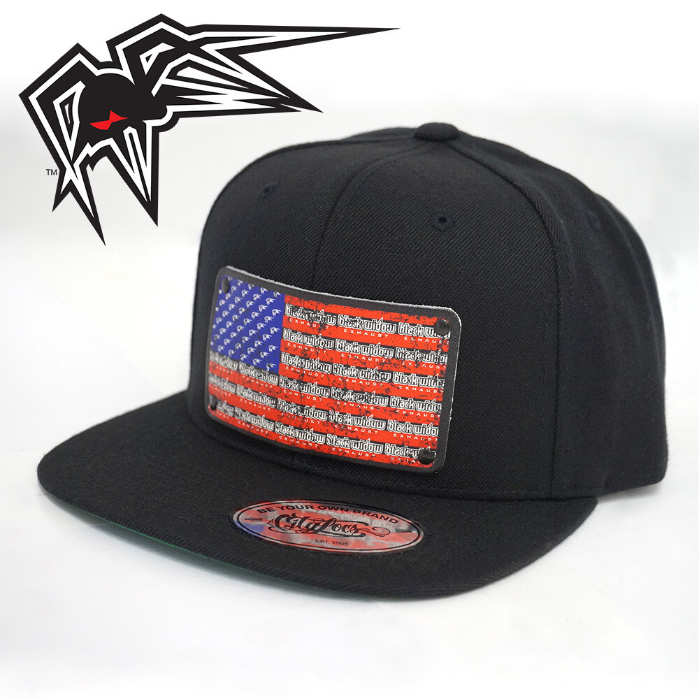 Black Widow Exhaust American Flag Snapback - Flat Bill