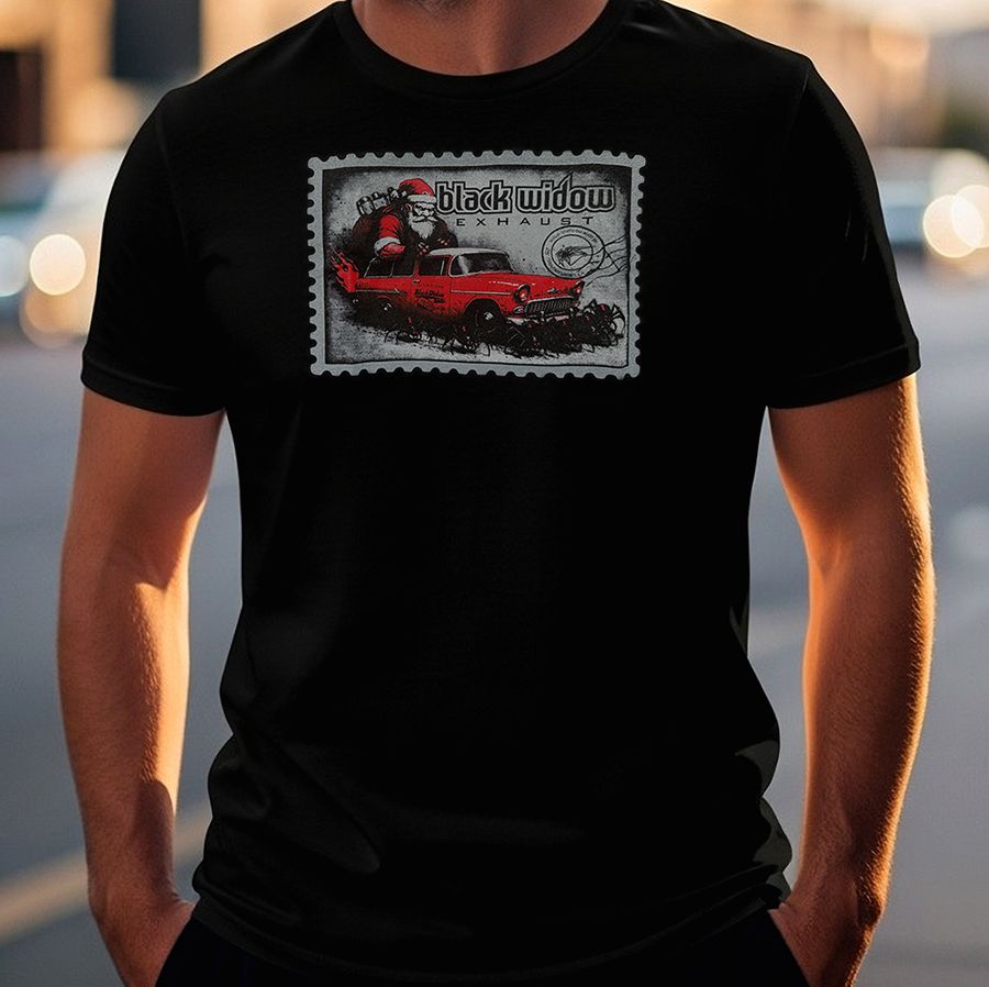 Black Widow Exhaust - Santa's Badass '55  Wagon Christmas Shirt