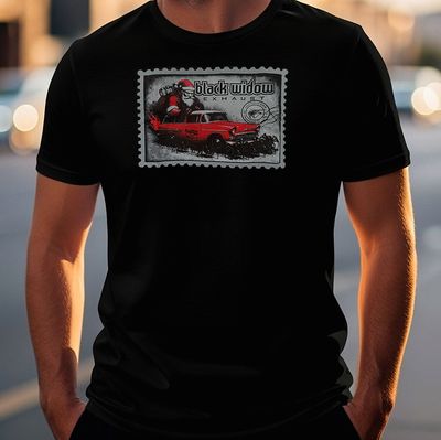 Black Widow Exhaust - Santa's Badass '55  Wagon Christmas Shirt