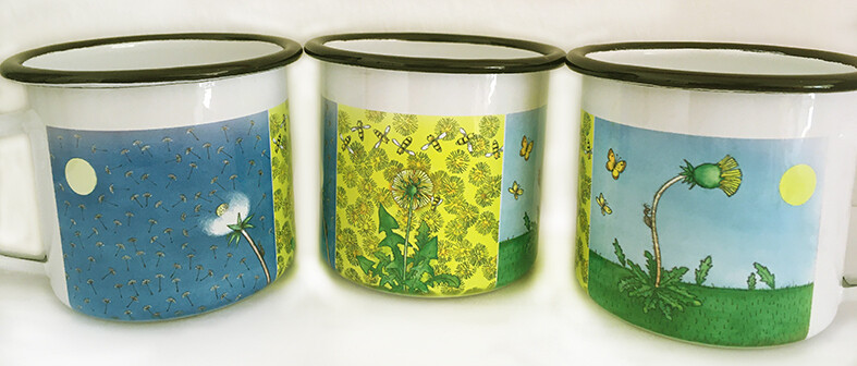 Emaille-Tasse "Löwenzahn" in Kombination mit dem Kauf eines Buches