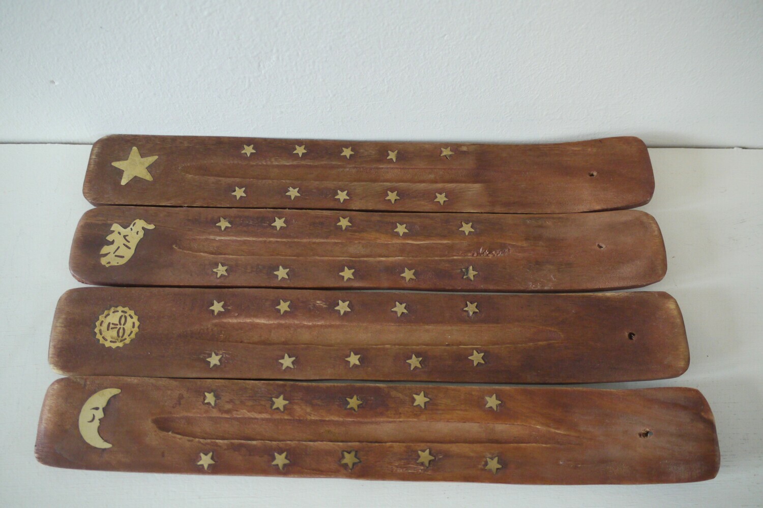Mango Wood Incense Holder with Brass Inlay