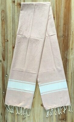 Fouta traditionnelle coton, 1X2M, rose et bandes blanches