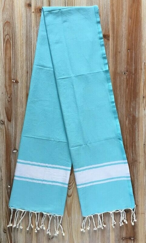 Fouta traditionnelle coton, 1X2M, bleu layette et bandes blanches