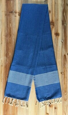 Fouta traditionnelle coton, 1X2M, bleu et rayures blanches