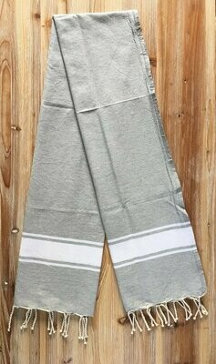Fouta traditionnelle coton, 1X2M, gris clair et bandes blanches
