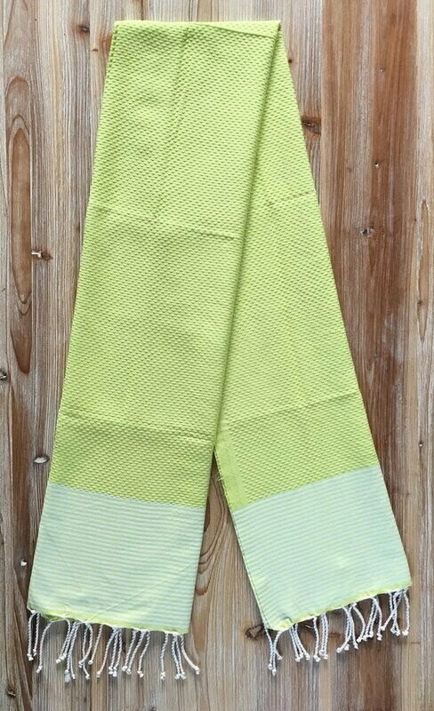 Fouta traditionnelle coton nid d’abeille, 1X2M, jaune et blanche