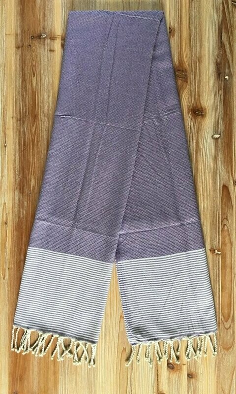 Fouta traditionnelle coton nid d'abeille, 1X2M, violette et blanche