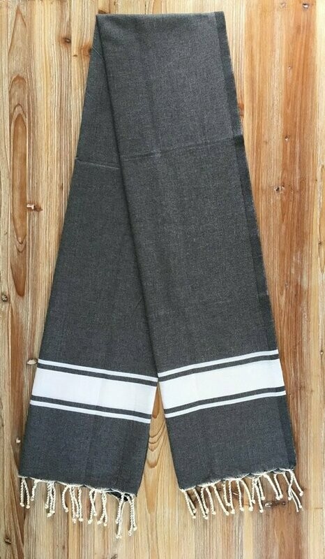 Fouta traditionnelle coton - 1X2M - gris foncé et bandes blanches