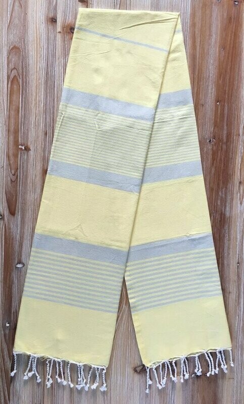 Fouta traditionnelle coton, 1X2M, jaune et rayures grises