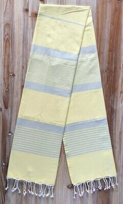 Fouta traditionnelle coton, 1X2M, jaune et rayures grises