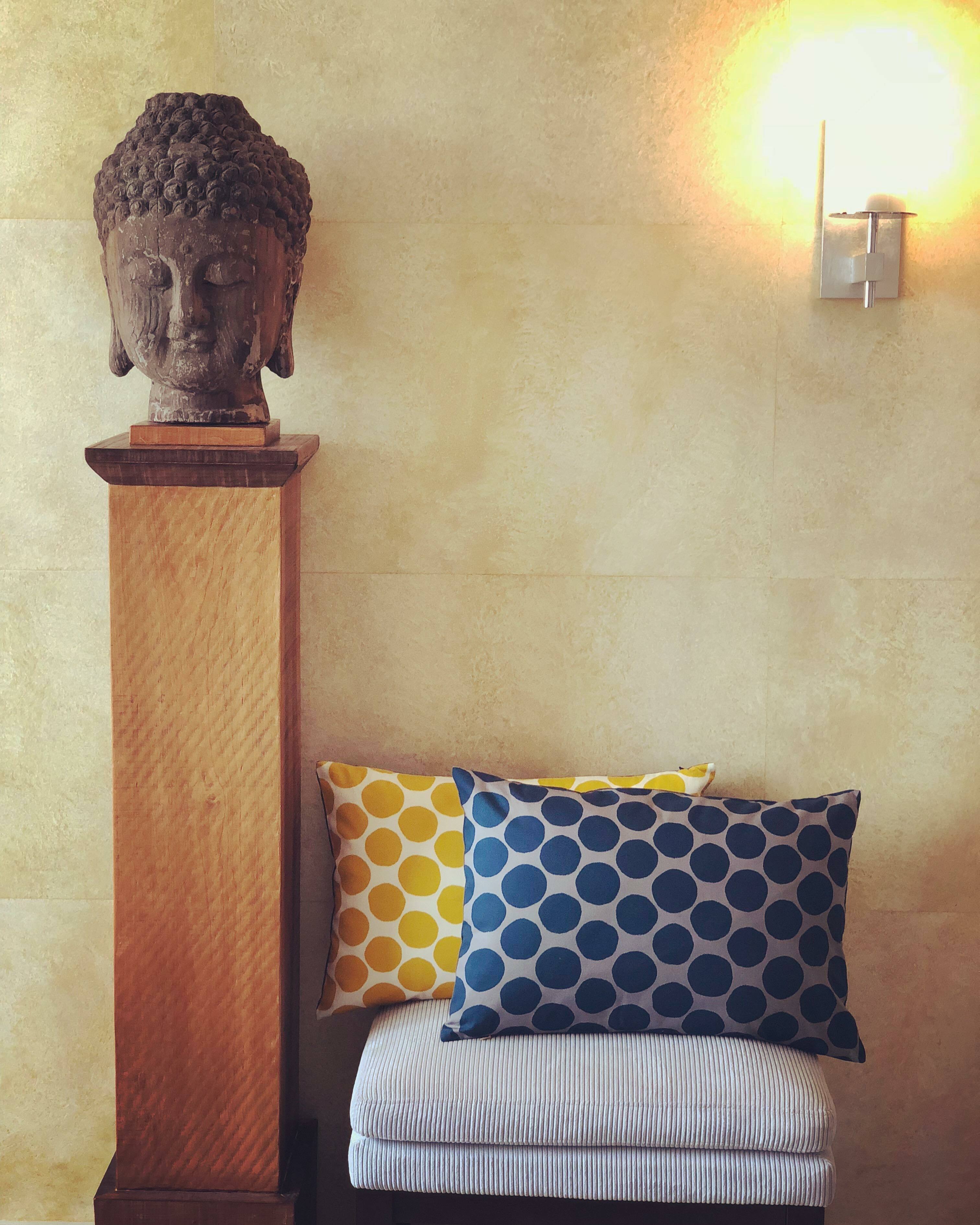 MEHAREE - Coussin 40 X 60 cm - en tissu coton Japonais, bleu et gris