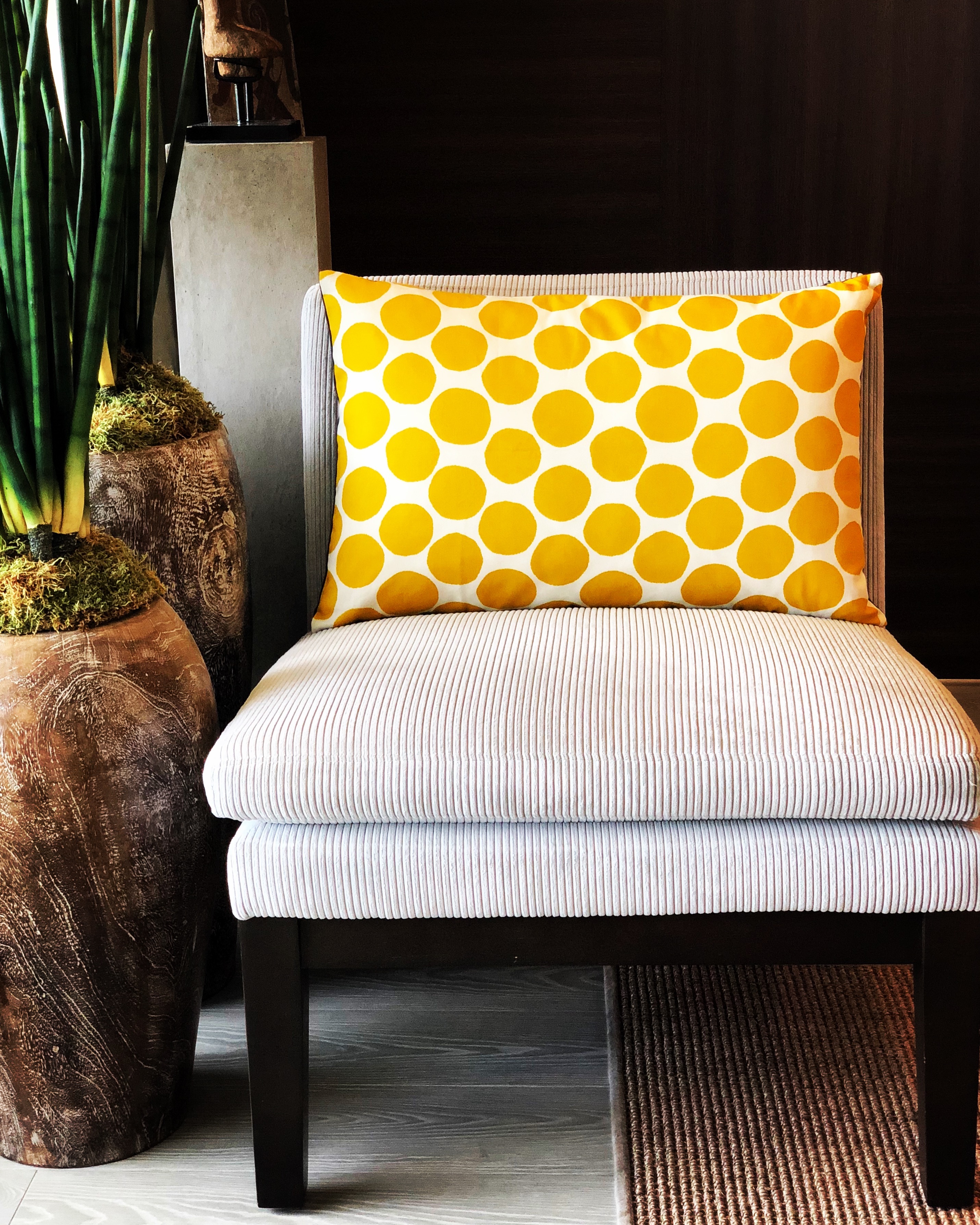 MEHAREE - Coussin 40 x 60 cm - en tissu coton Japonais, jaune et blanc