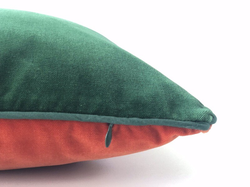 MEHAREE - Coussin 40X60 cm - Velours coton - Vert impérial et Orange