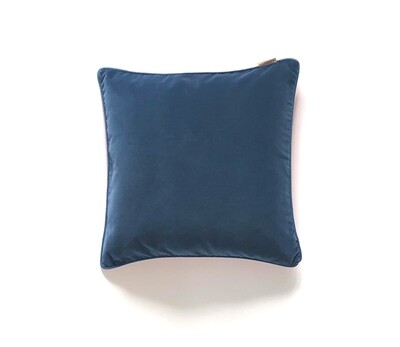 MEHAREE - Coussin 45X45 cm - Velours coton - Bleu et Rose poudrée