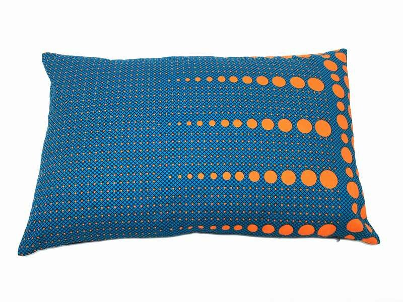 MEHAREE - Coussin 40 x 60 cm - en tissu WAX, Bleu et bulles Orange