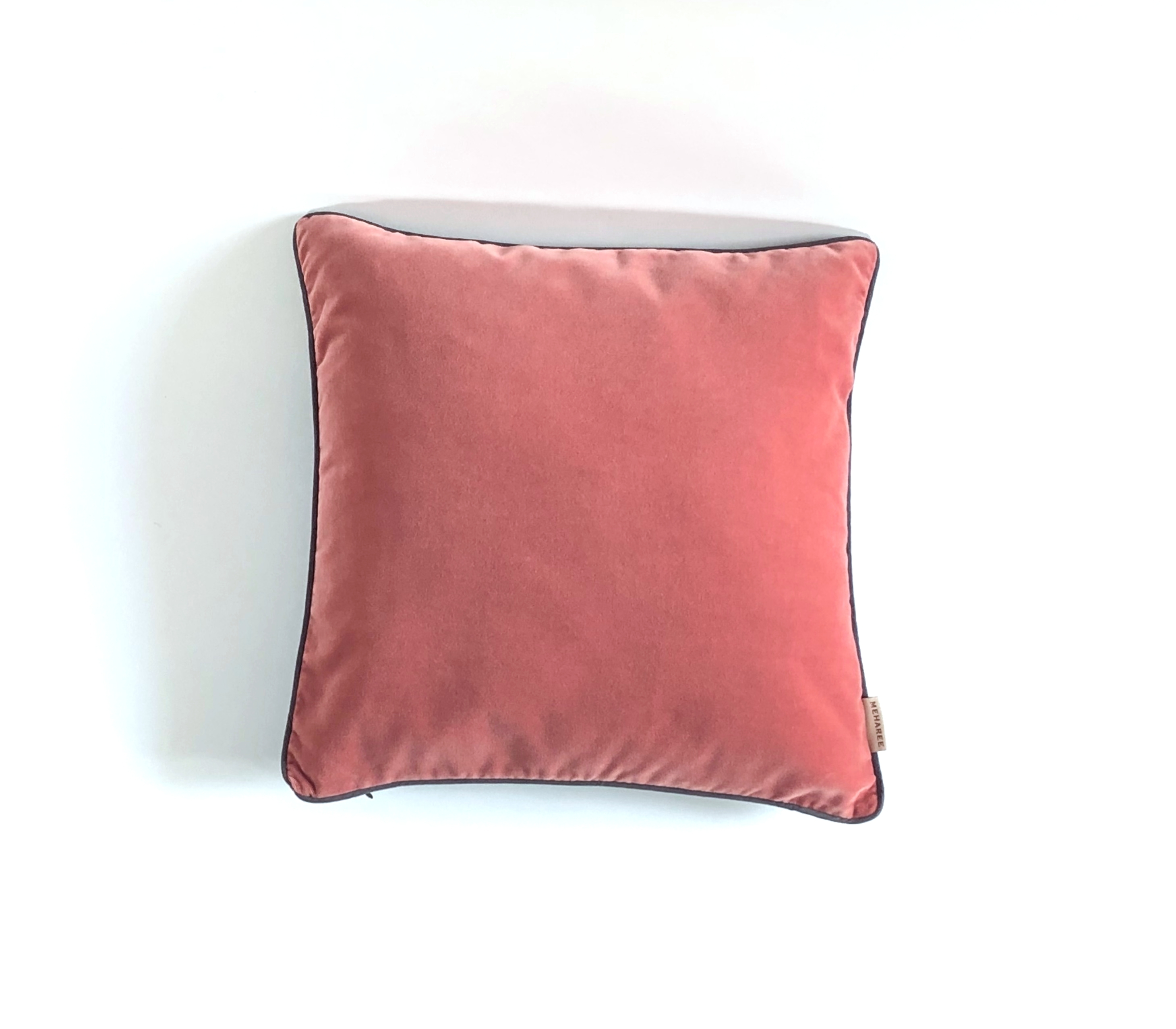 MEHAREE - Coussin 45X45 cm - Velours coton - Gris Taupe et Rose poudré