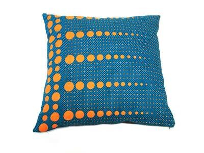 MEHAREE - Coussin 45 x 45 cm - en tissu WAX, Bleu et bulles Orange