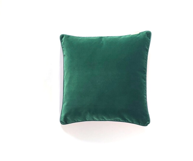 MEHAREE - Coussin 45X45 cm - Velours coton - Vert impérial et Orange