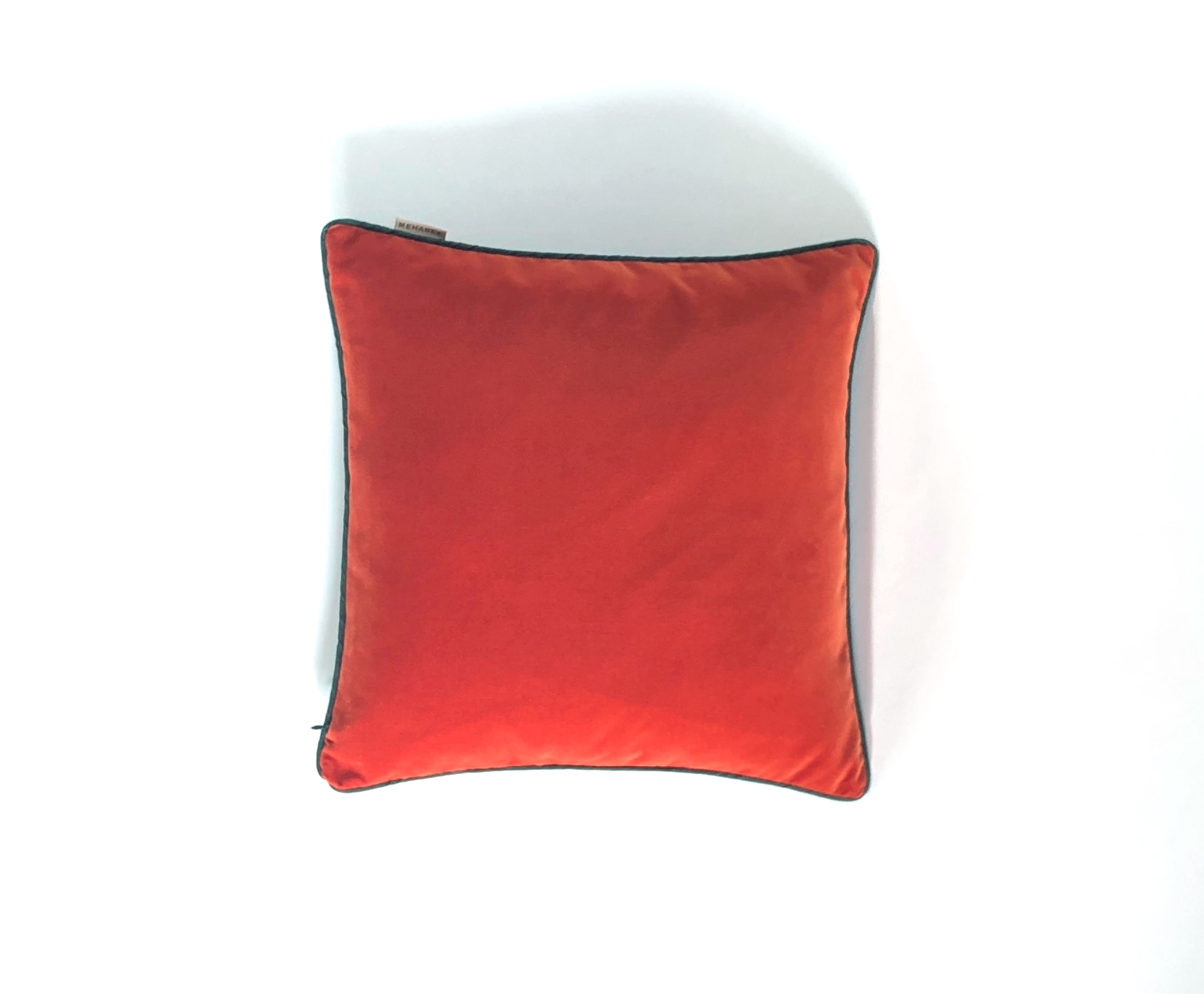 MEHAREE - Coussin 45X45 cm - Velours coton - Vert impérial et Orange