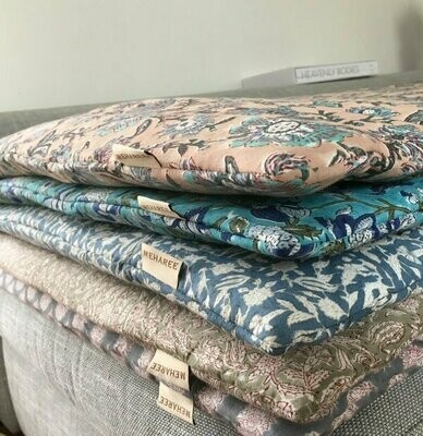 sofa cover - block print indien coton pêche, vert et bleu
