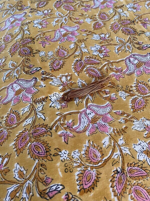 Sofa cover - block print indien coton Safran et Rose