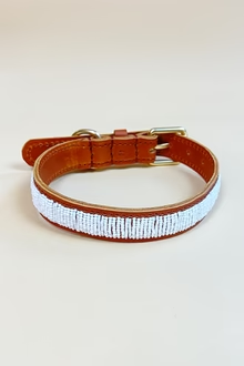 Leren halsband met kraaltjes- Coconut
