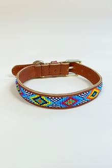 Leren halsband met kraaltjes- Rhombus