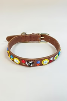 Leren halsband met kraaltjes- Flower Garden