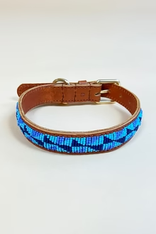 Leren halsband met kraaltjes- Blue Delta