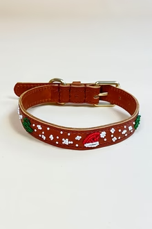 Leren halsband met kraaltjes- Christmas