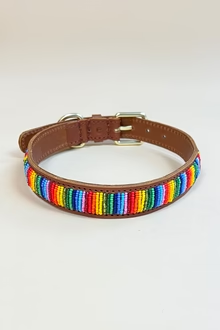 Leren halsband met kraaltjes- Rainbow