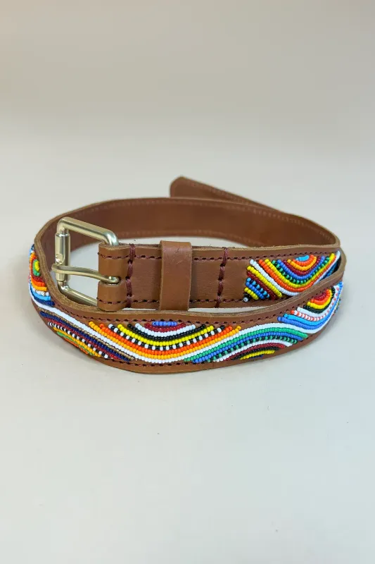 Leren riem met kraaltjes- Universe