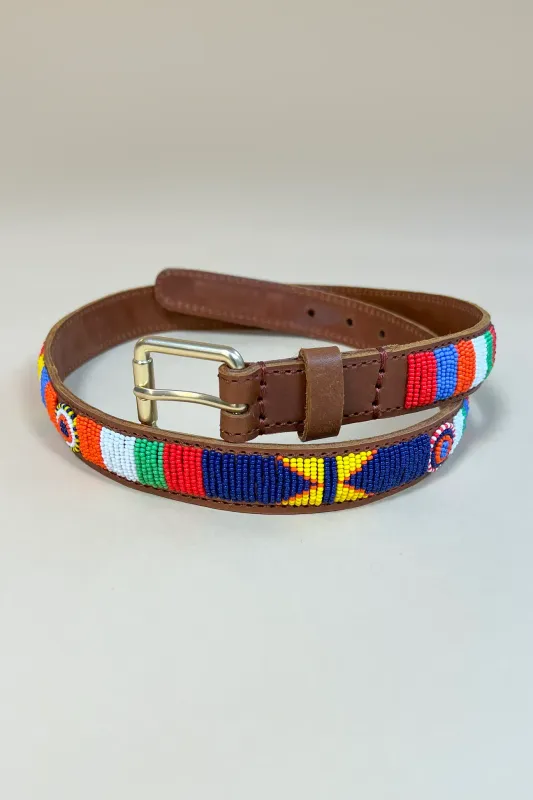 Leren riem met kraaltjes- Bazar