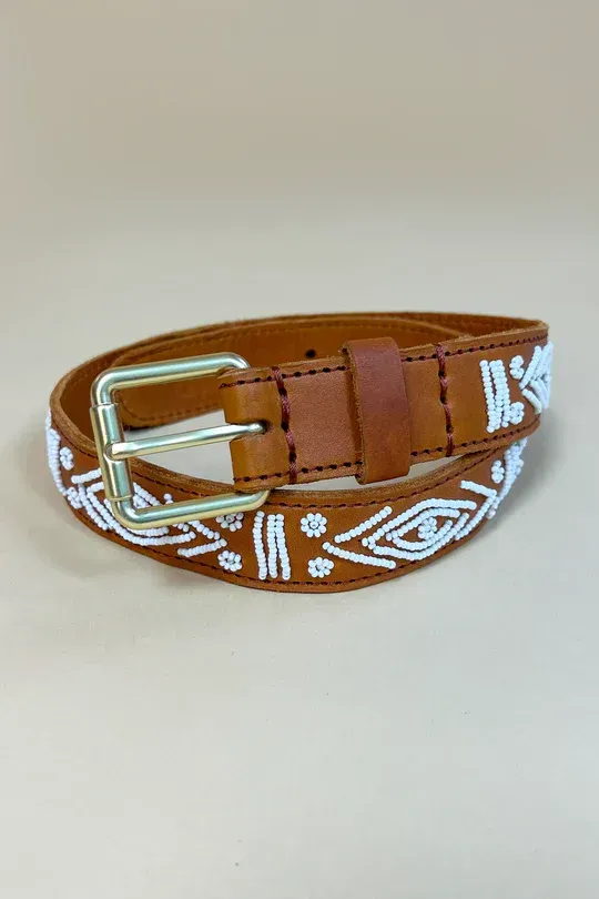 Leren riem met kraaltjes- Snowflake