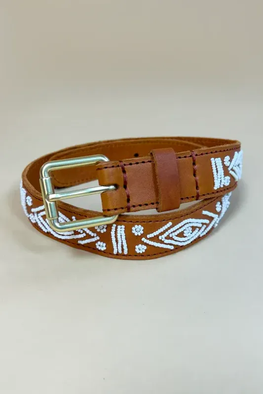 Leren riem met kraaltjes- Snowflake