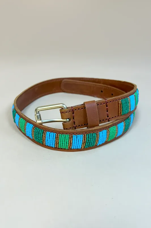 Leren riem met kraaltjes- Baobab