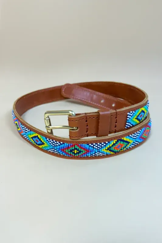 Leren riem met kraaltjes- Rhombus